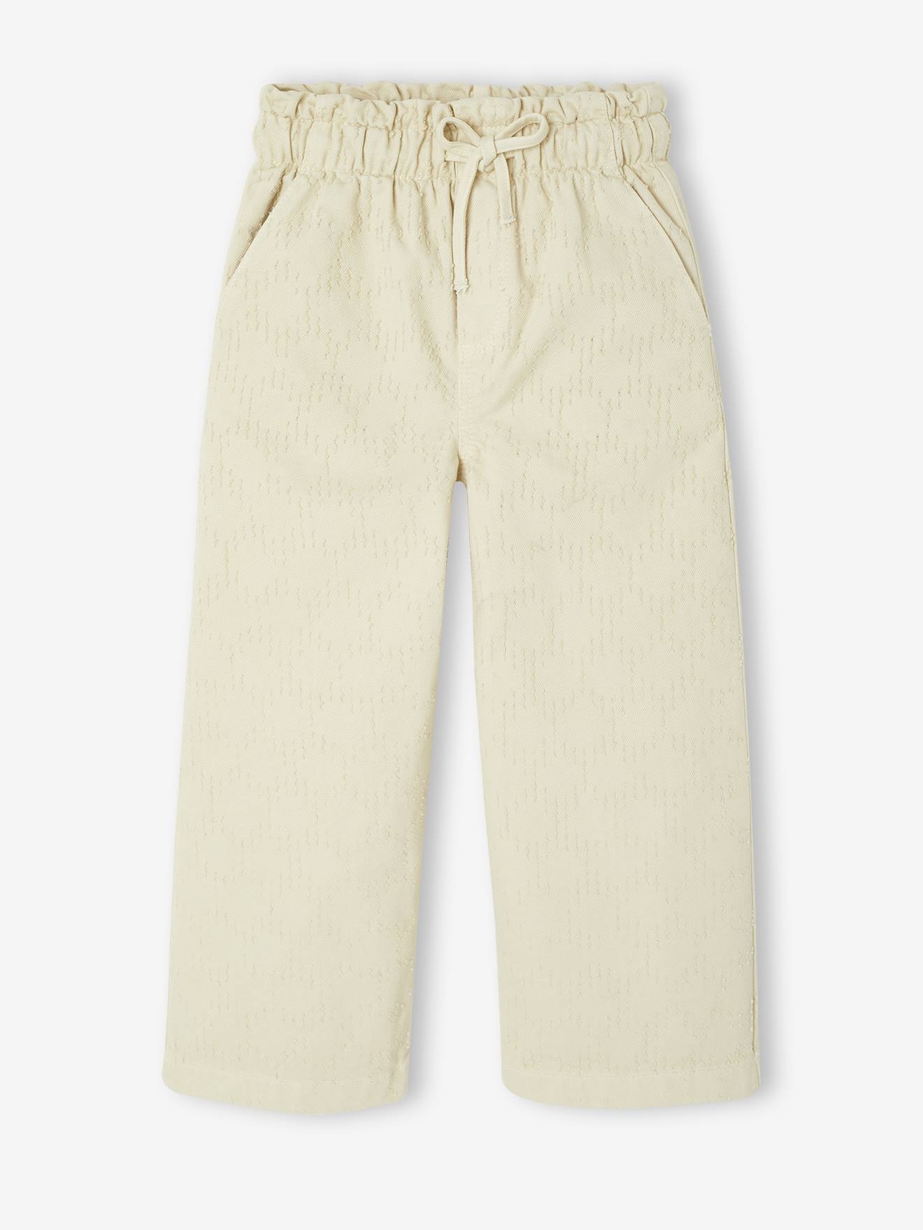 Pantalon fille large plumetis écru
