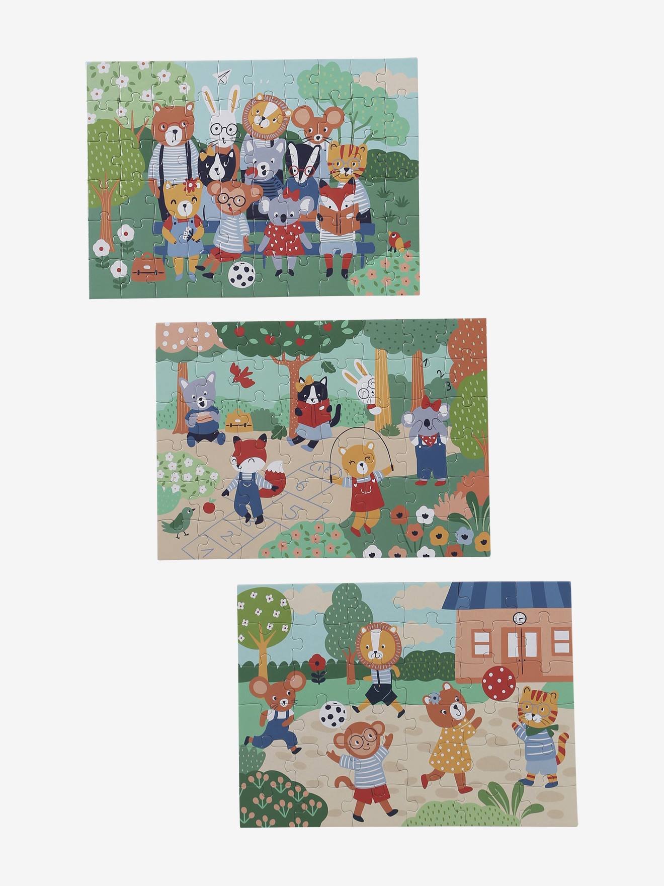 3 puzzles évolutifs 36 à 60 pièces en carton multicolore