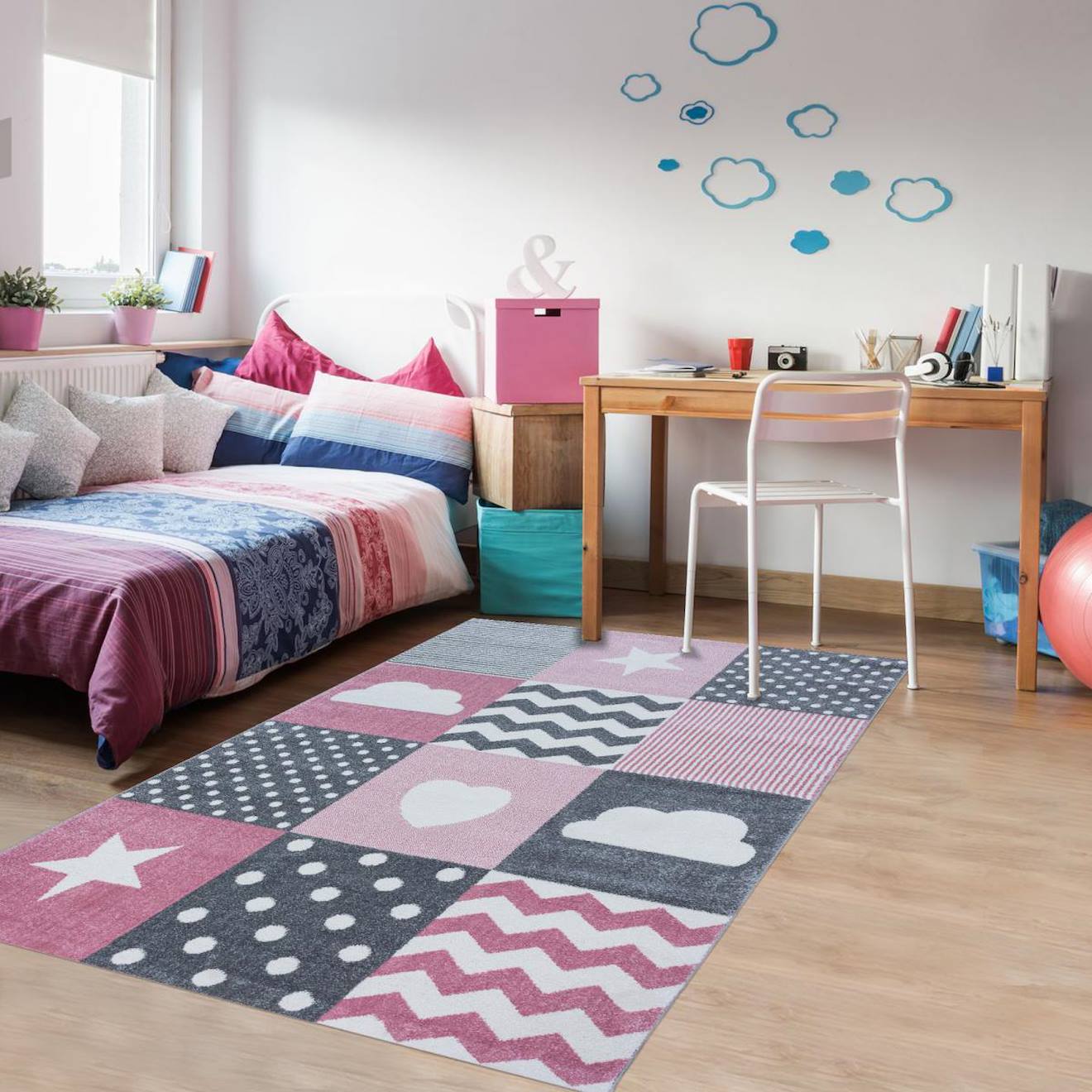 Tapis Enfant Tissé Kid Heart Rose