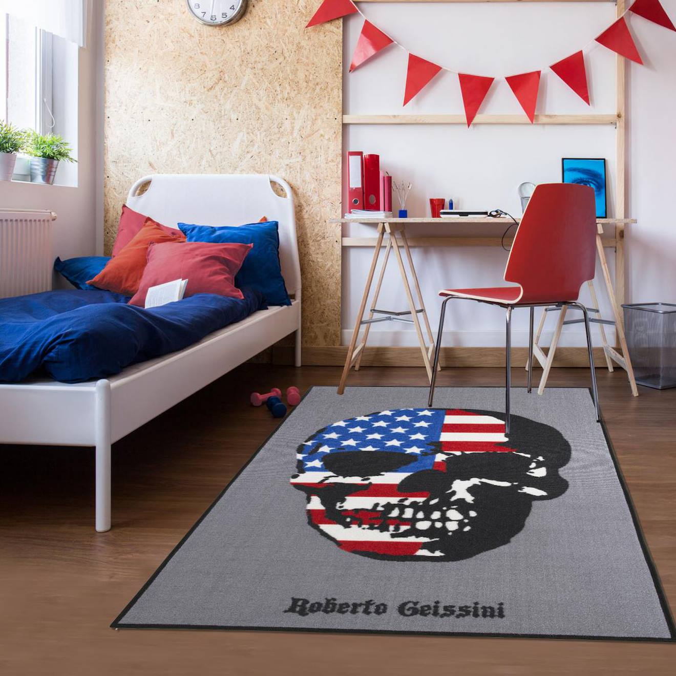 Tapis Enfant Fait À La Main Us Skull Gris