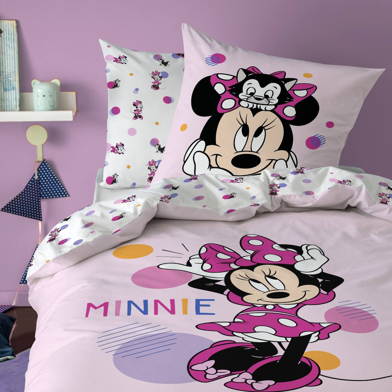 Parure De Lit Imprimée 100% Coton, Disney Home Minnie Jolie Rose
