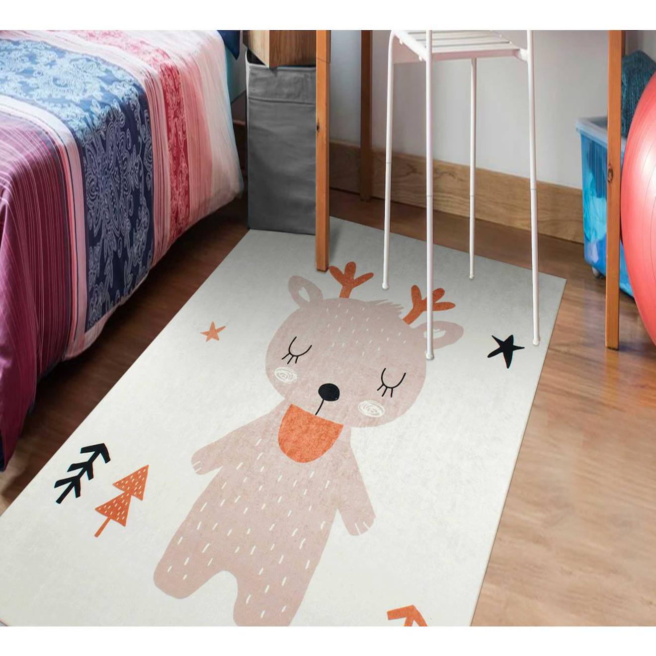 Tapis Enfant Tissé Motif Animaux Renne Marron