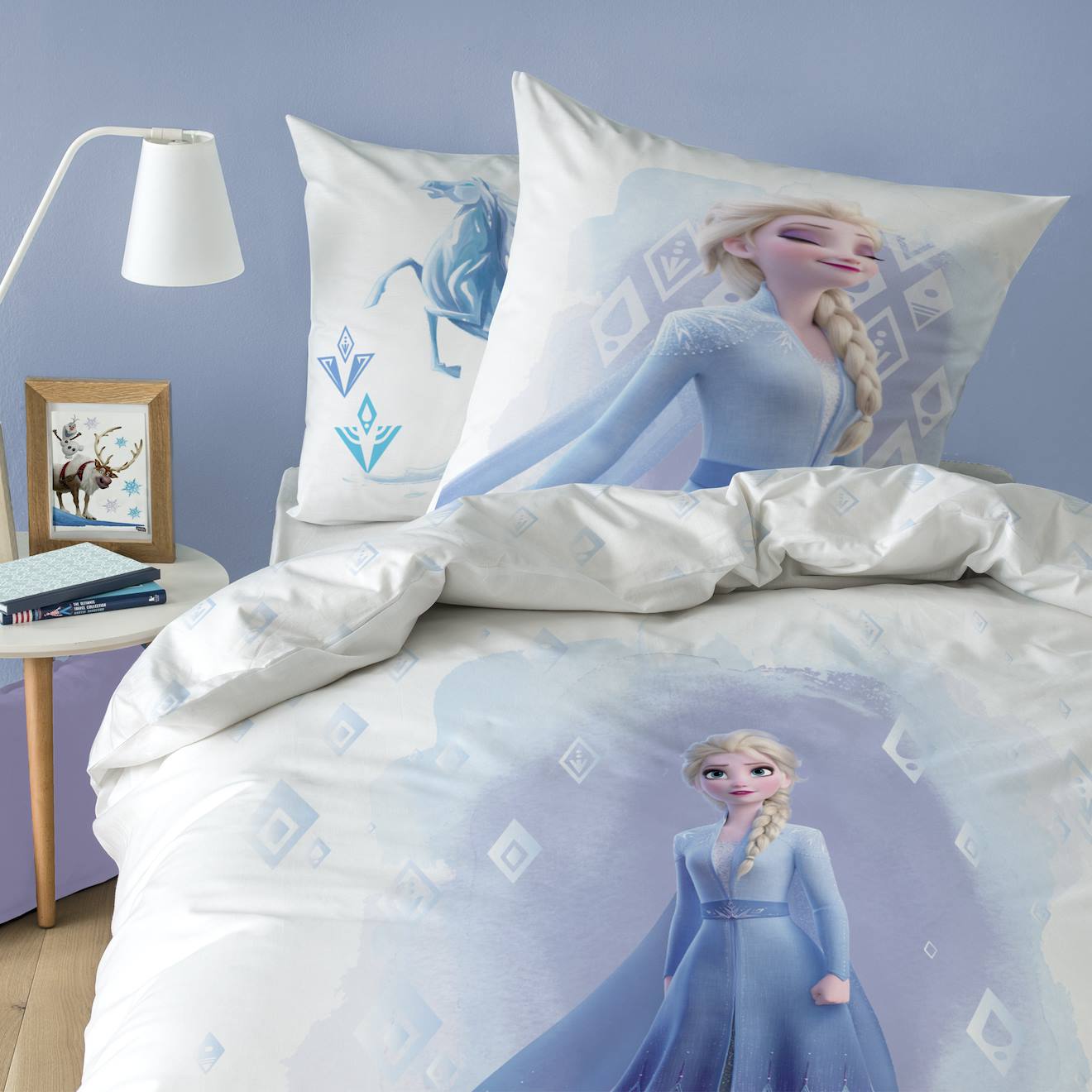 Parure De Lit Imprimée 100% Coton, Disney Home Frozen 2 Element Blanc/bleu