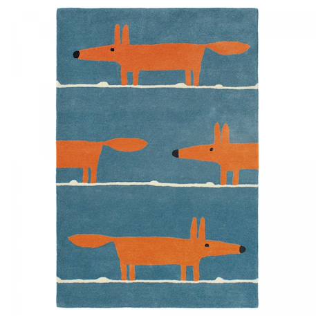 Tapis enfant fait à la main en laine mr fox Bleu+Vert 2 - vertbaudet enfant 