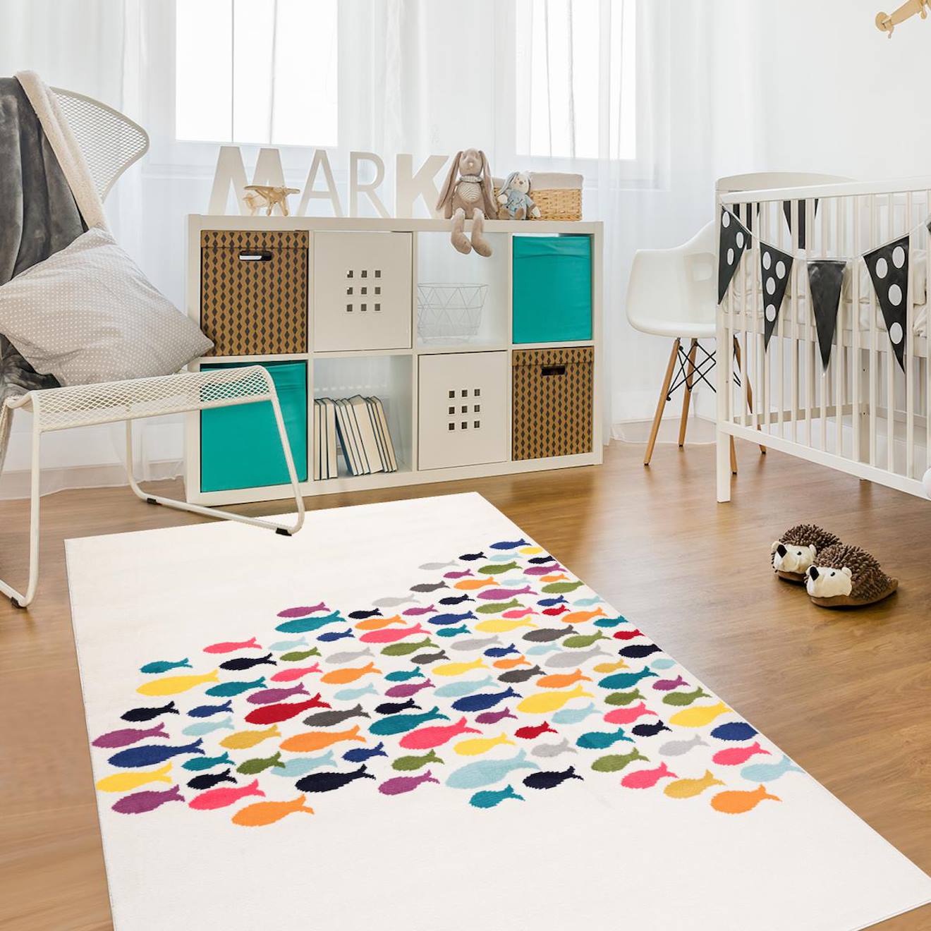 Tapis Enfant Tissé Motif Animaux Fishes Multicolore