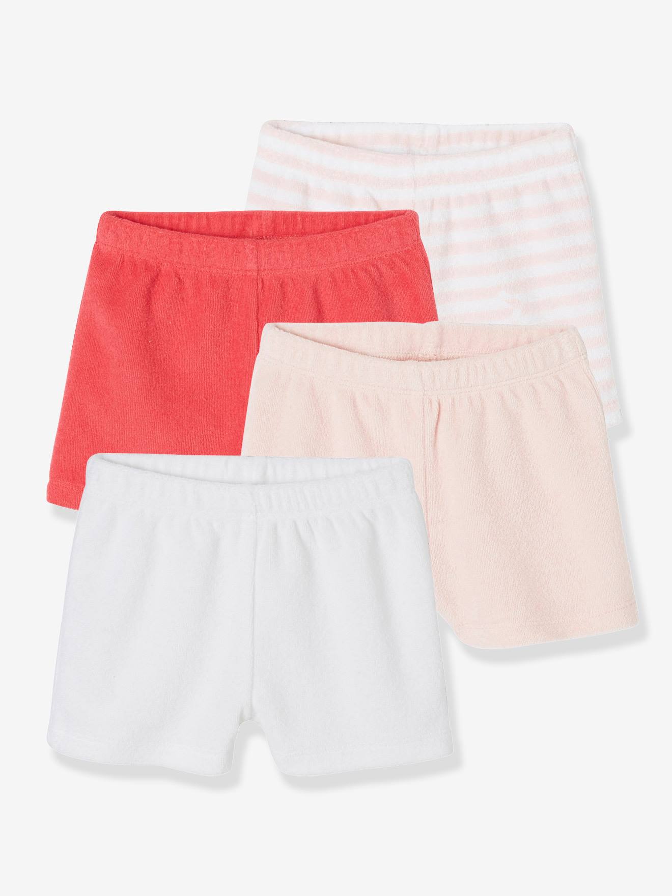 Lot De 4 Shorts En Eponge Bebe Fille Oeko Tex Lot Eau De Rose Vertbaudet