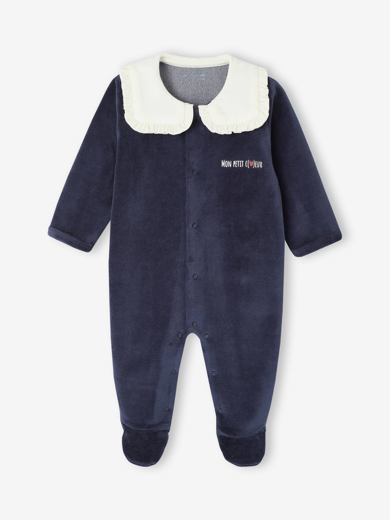 Lot de 3 pyjamas bébé fille "c½urs" en velours bleu nuit (Vertbaudet) - Image 2