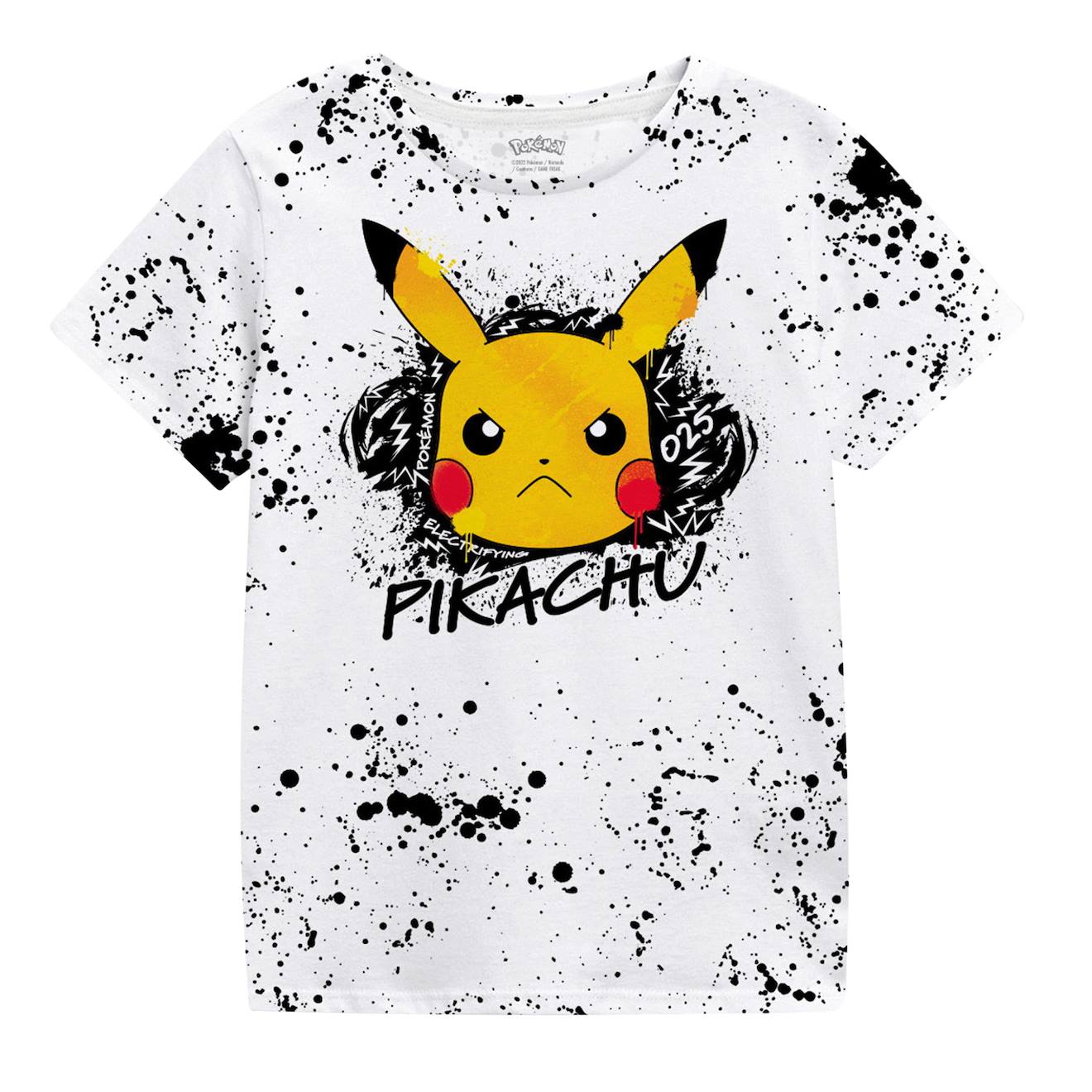 T-shirt Electrifying Coton Pokemon Electrifying 025 Blanc / Noir / Jaune