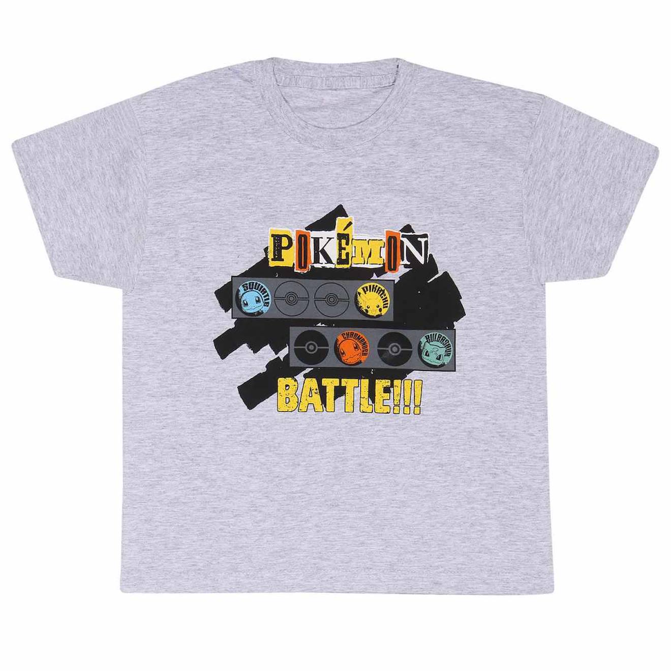 T-shirt Battle Coton Pokemon Pokemon Battle Gris Chiné