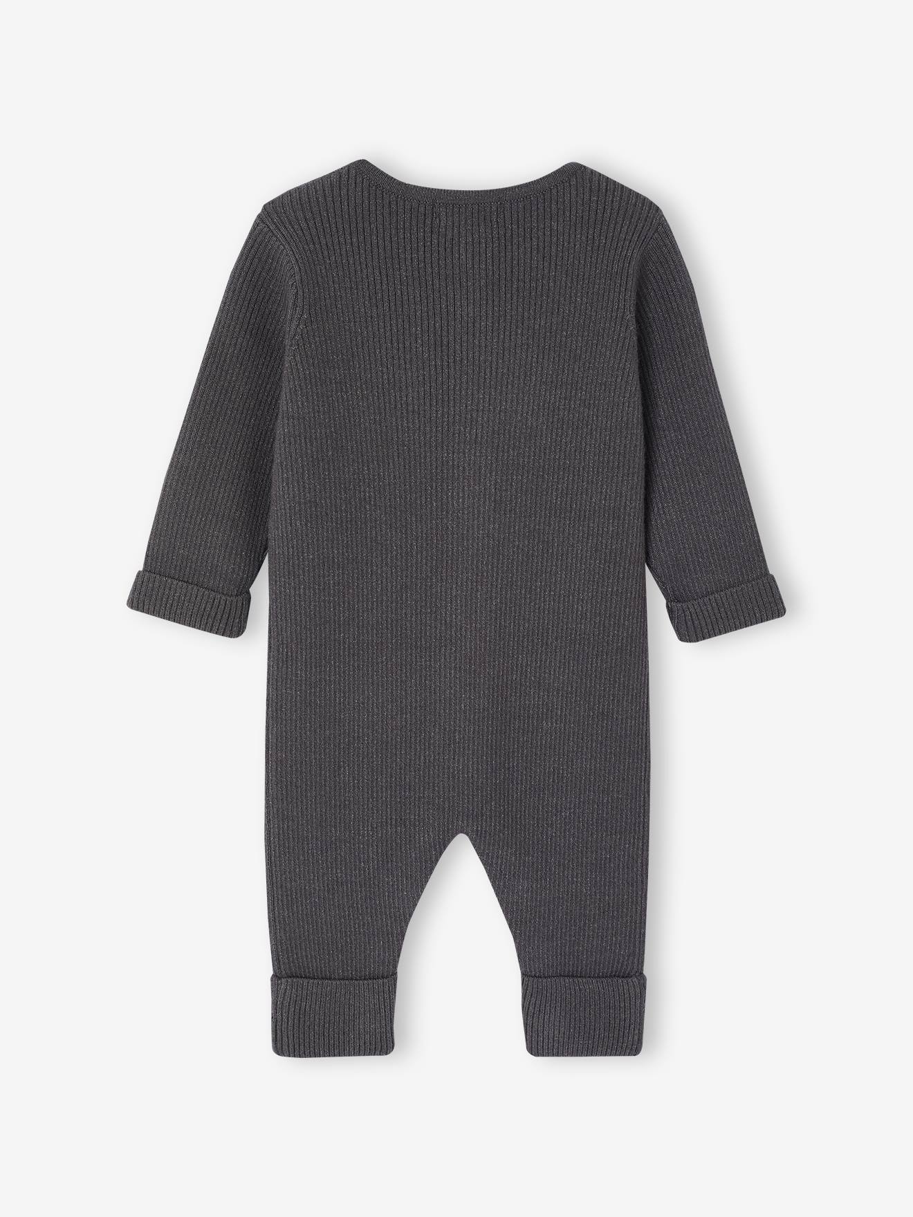 Combinaison en côtes bébé manches longues anthracite (Vertbaudet) - Image 1