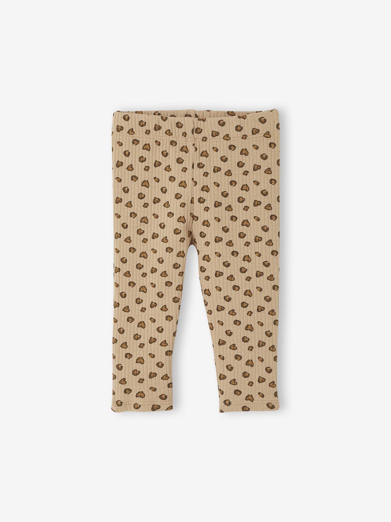 Legging bébé léopard en maille côtelée taupe
