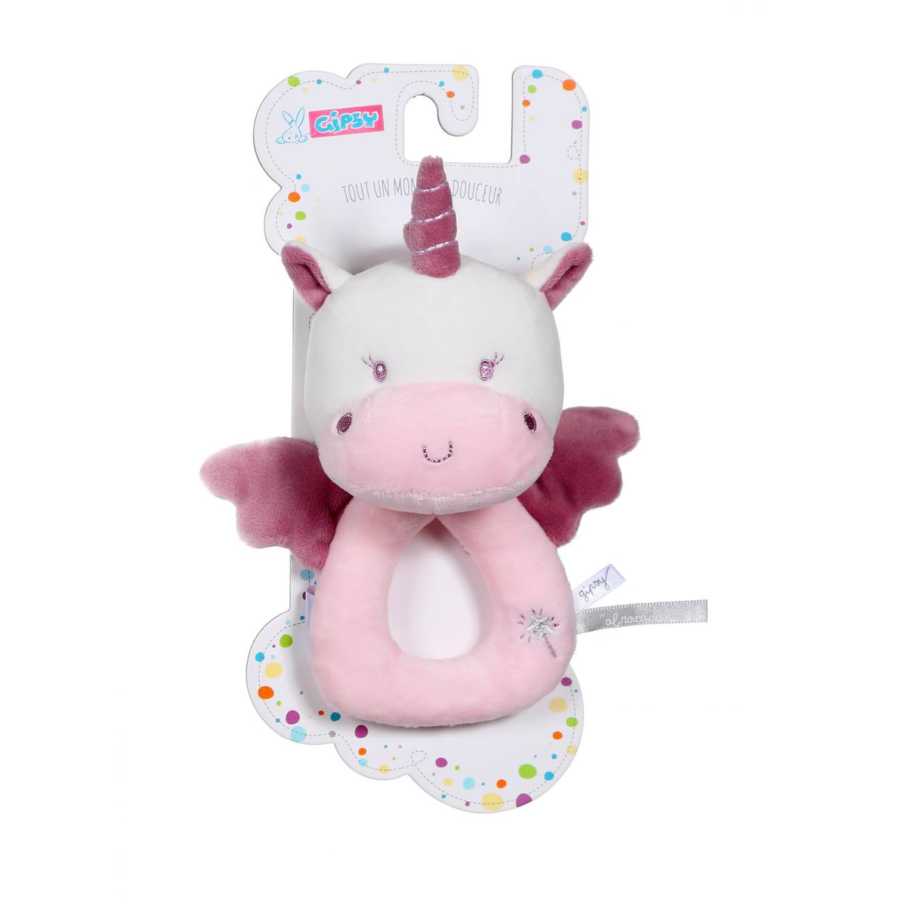 Peluche - Hochet les Ptits Féeriques Licorne - 14 Cm Rose