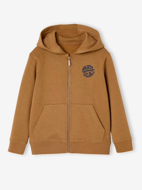 Garçon-Pull, gilet, sweat-Sweat garçon zippé à capuche motif poitrine