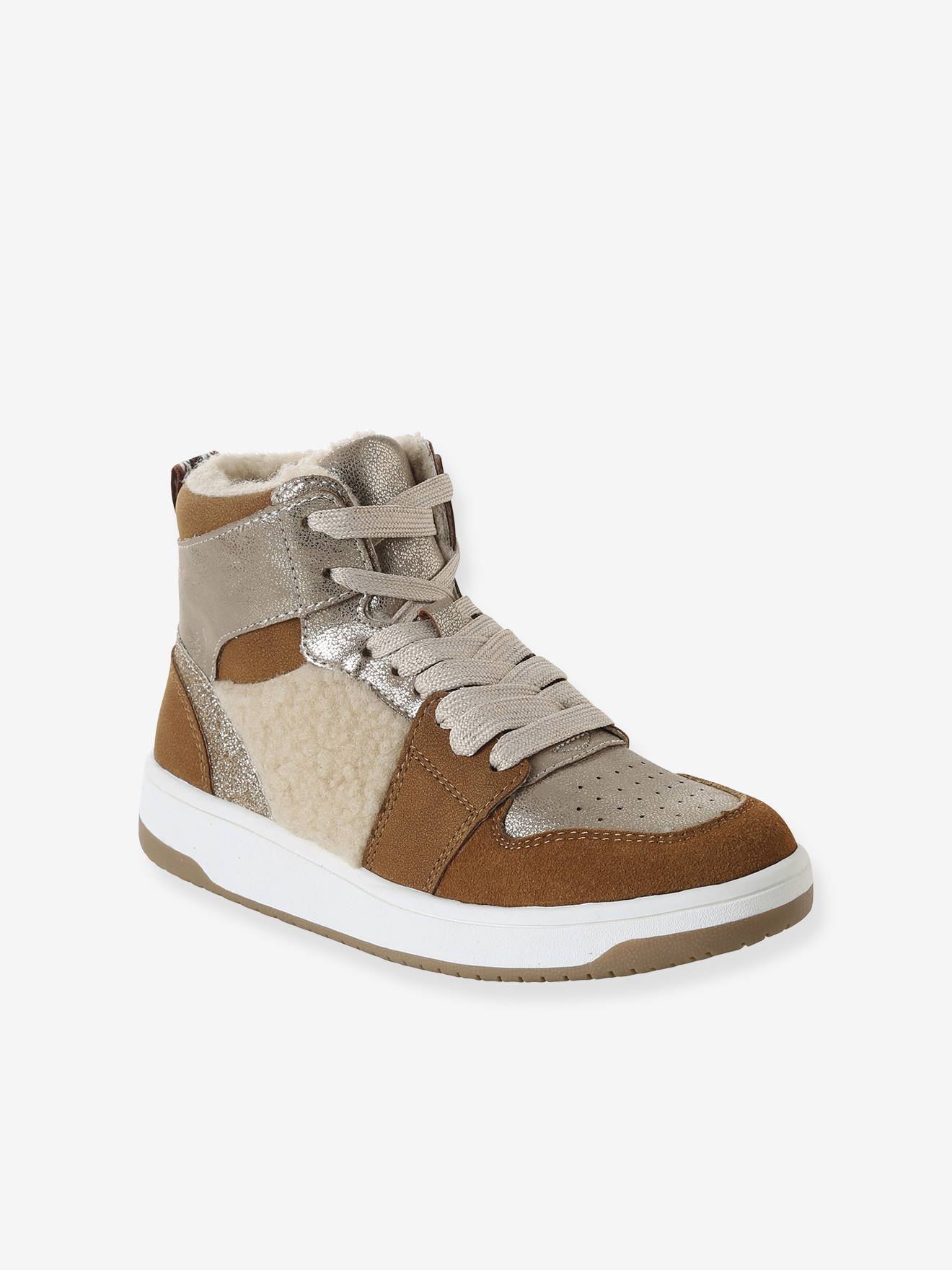 Baskets enfant fille synthétique fourrées camel