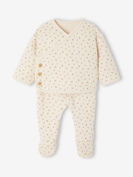 Vertbaudet - Ensemble matelassé gilet + pantalon à pieds entièrement imprimé rose