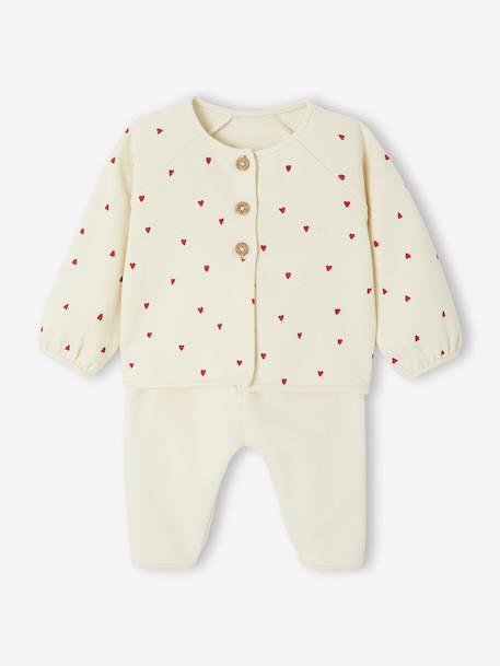Vertbaudet - Ensemble naissance molletonné gilet + pantalon écru