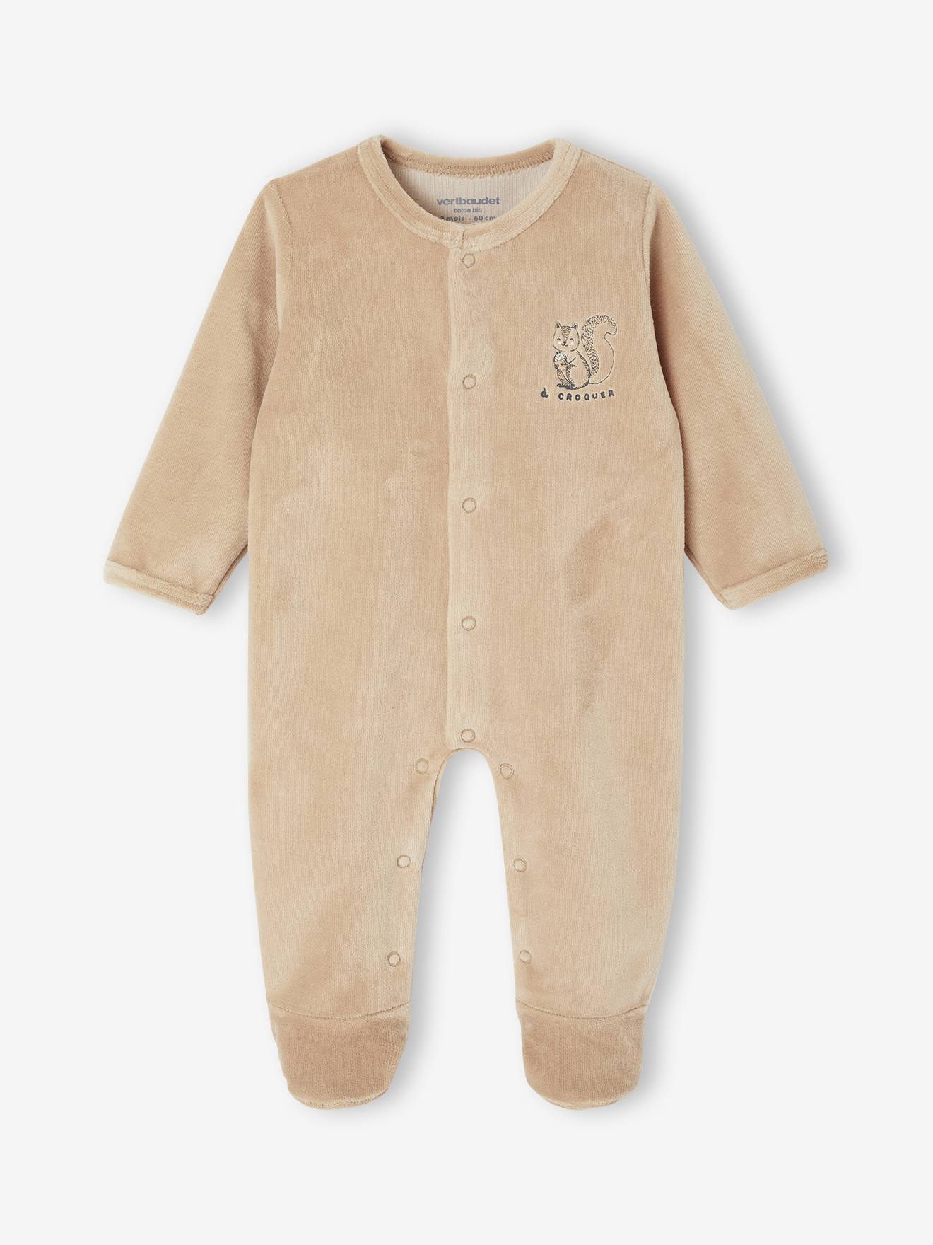 Lot de 2 pyjamas bébé naissance en velours beige (Vertbaudet) - Image 1