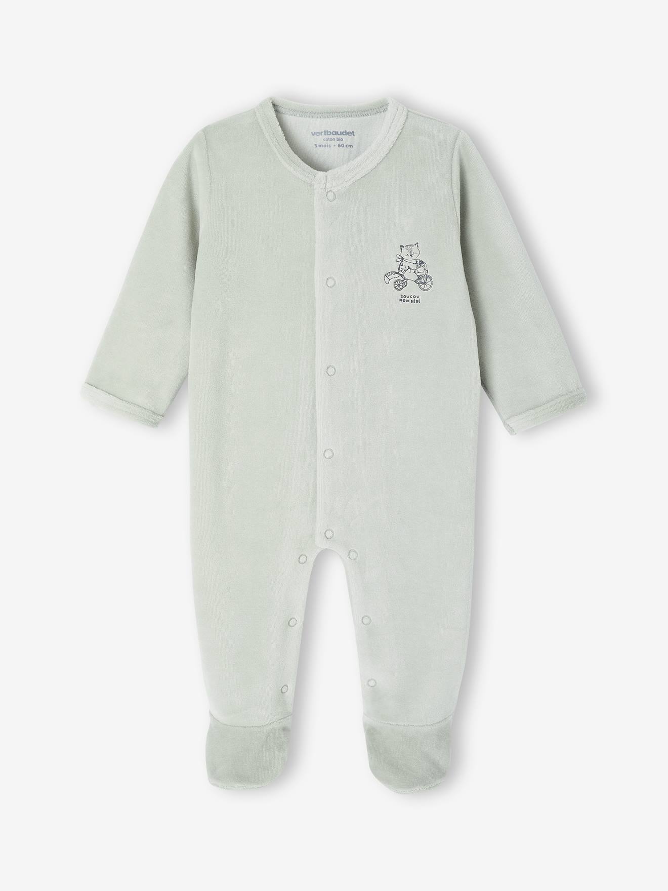 Lot de 2 pyjamas bébé naissance en velours vert d'eau (Vertbaudet) - Image 1
