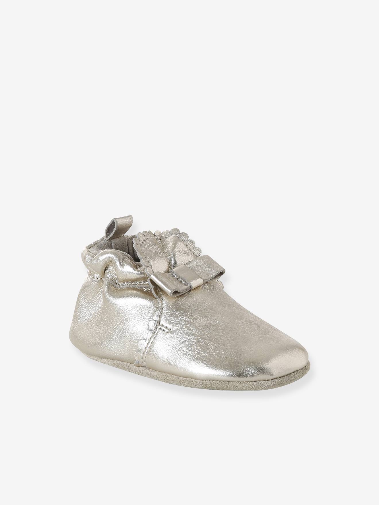 Chaussons élastiqués en cuir souple bébé or