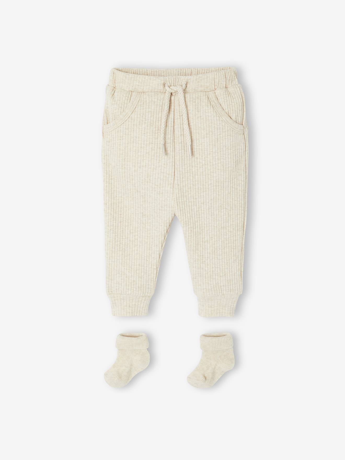 Ensemble uni pantalon et paire de chaussettes beige chiné