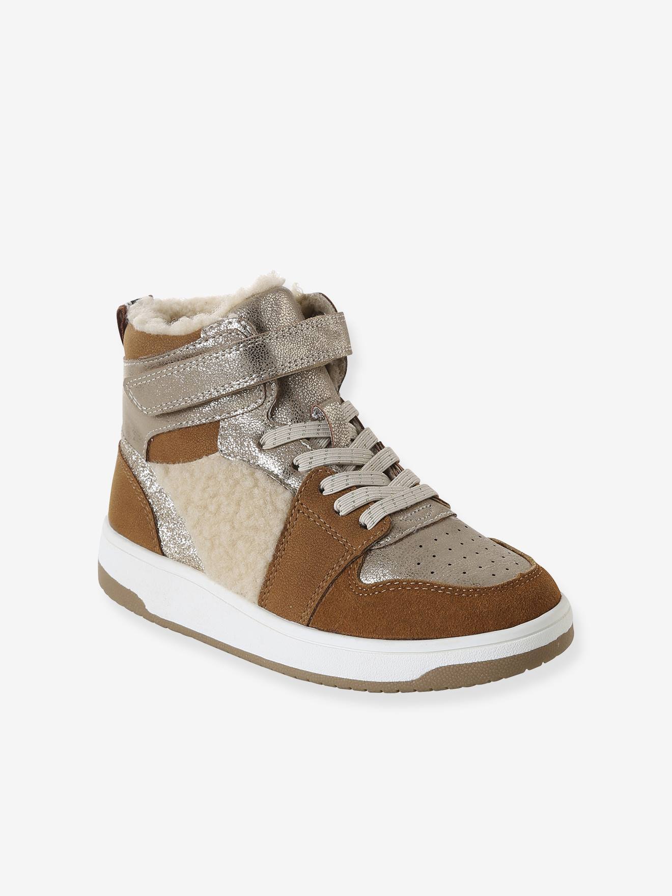 Baskets enfant fille synthétique fourrées camel