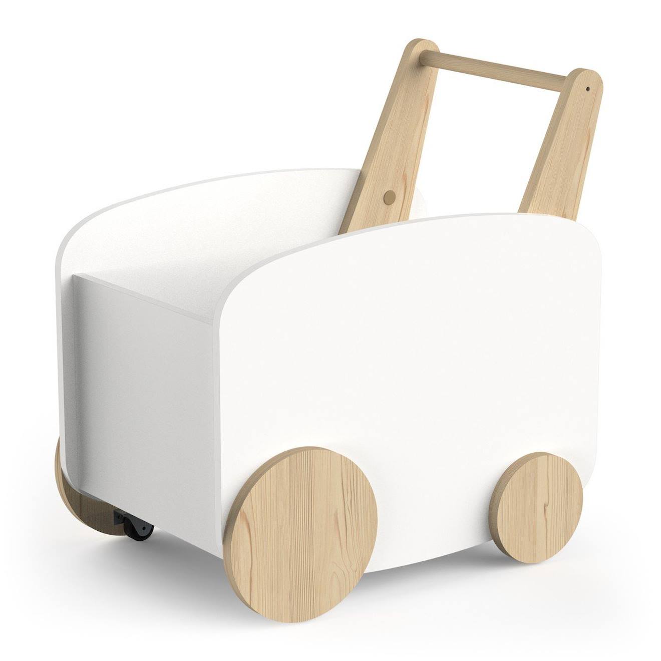 Chariot De Rangement À Roulettes Blanc Mat / Bois