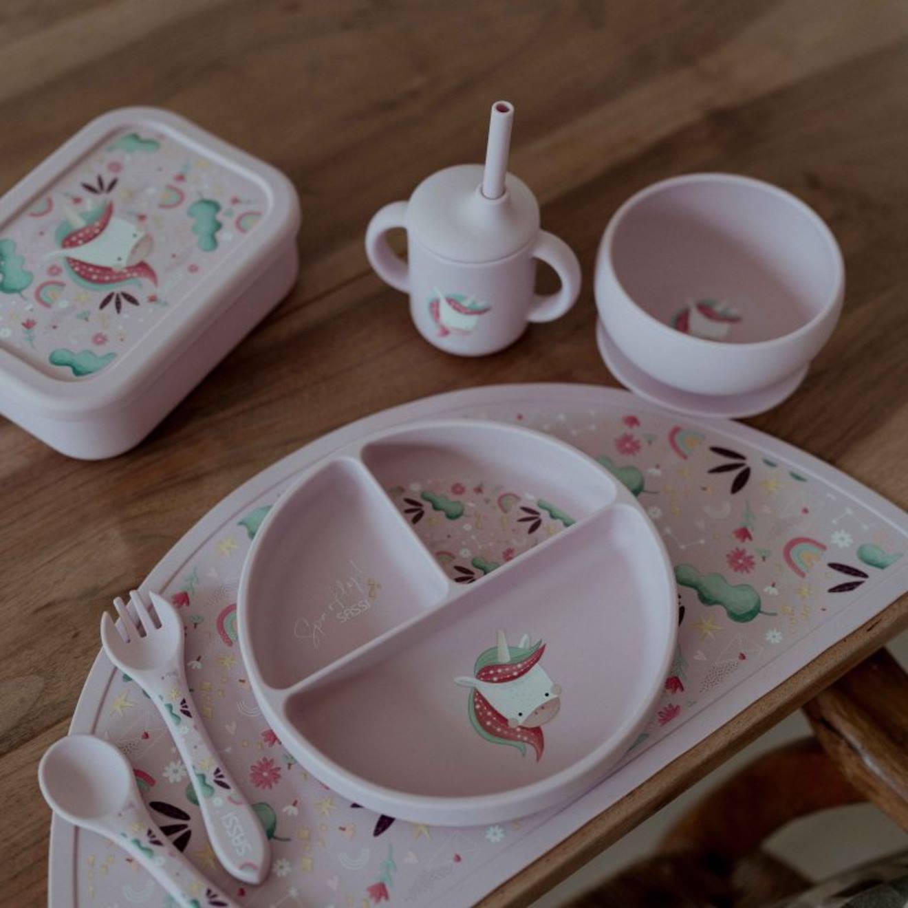 Bol En Silicone Avec Ventouse Animaux Rose (Sassi) - Image 1