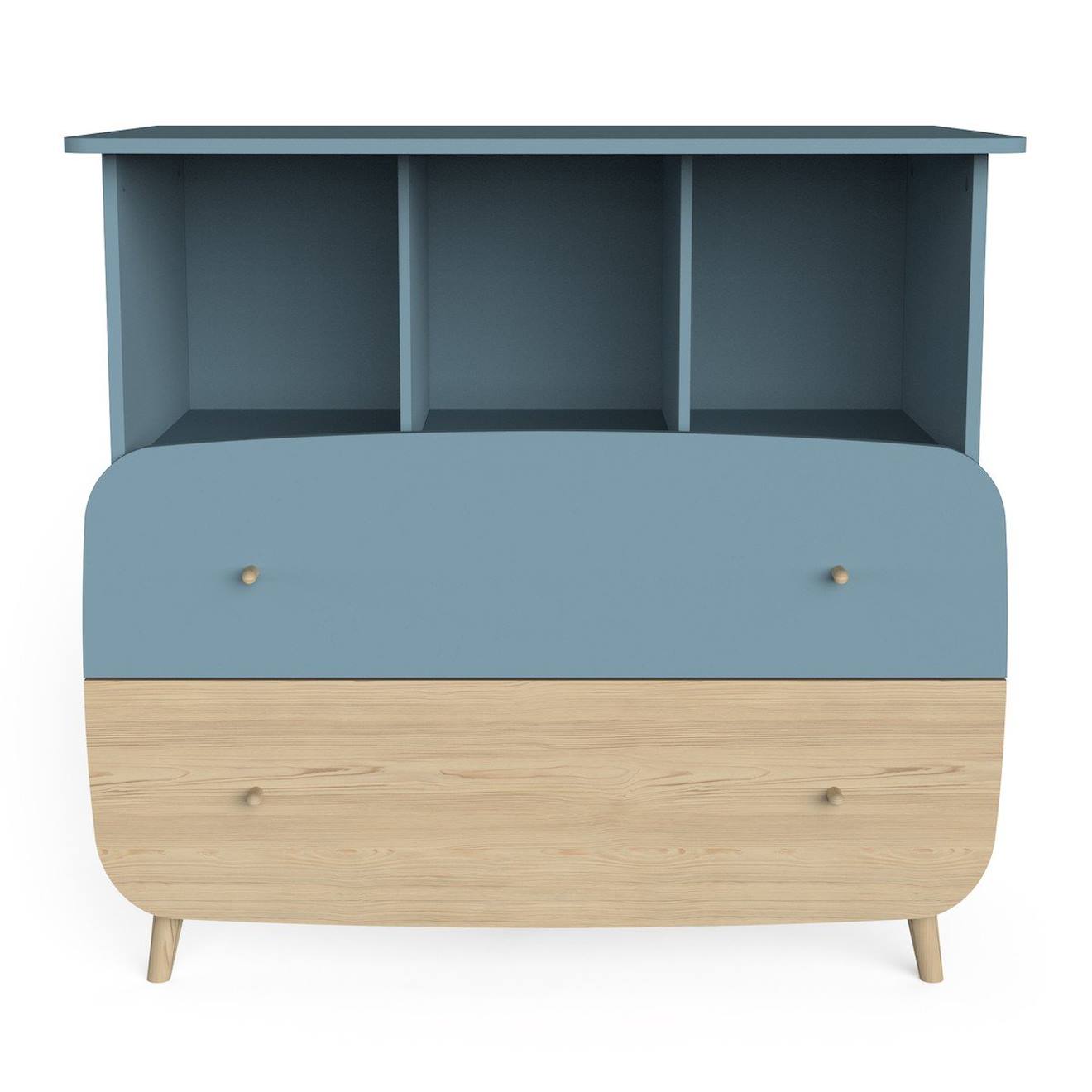 Commode 2 Tiroirs Et 3 Niches Bleu Orage / Bois