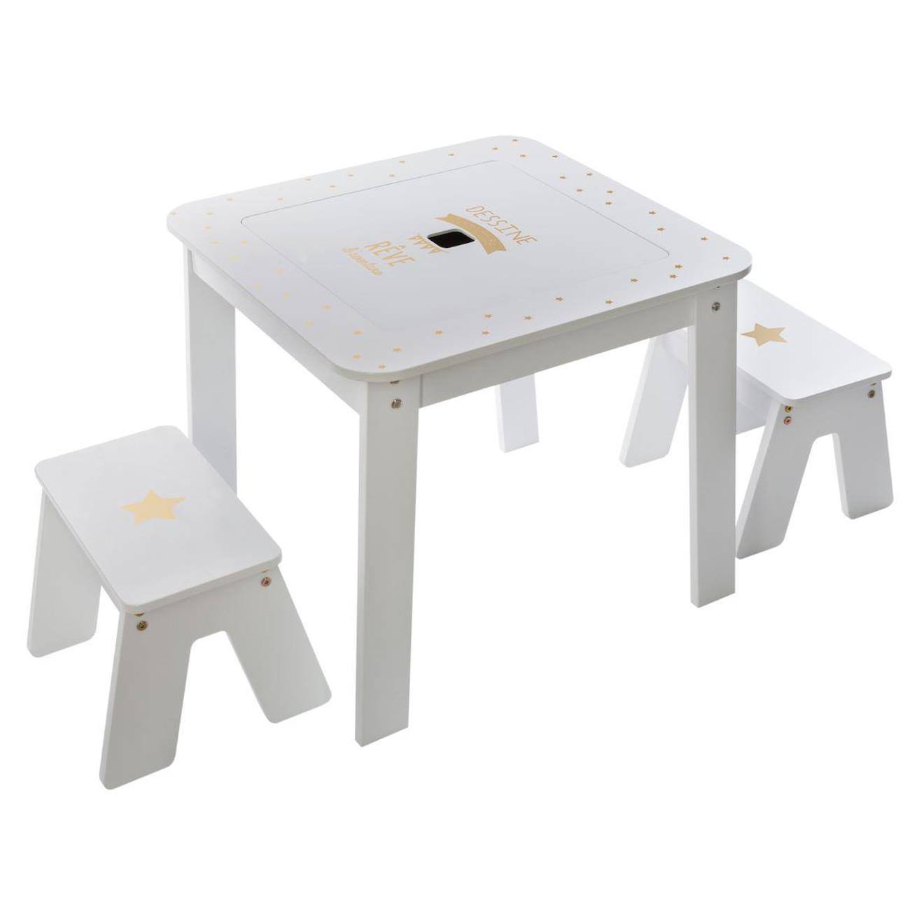 Table & 2 Tabourets Fille Blanc