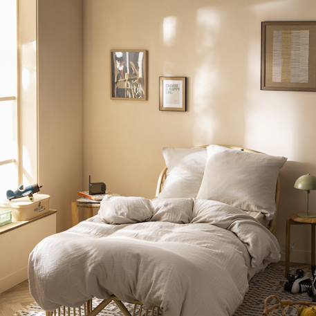 Parure de lit unie en coton, gaze de coton Blanc+Bleu horizon+Caramel+Chocolat+Lichen+Naturel+Terre cuite 32 - vertbaudet enfant 