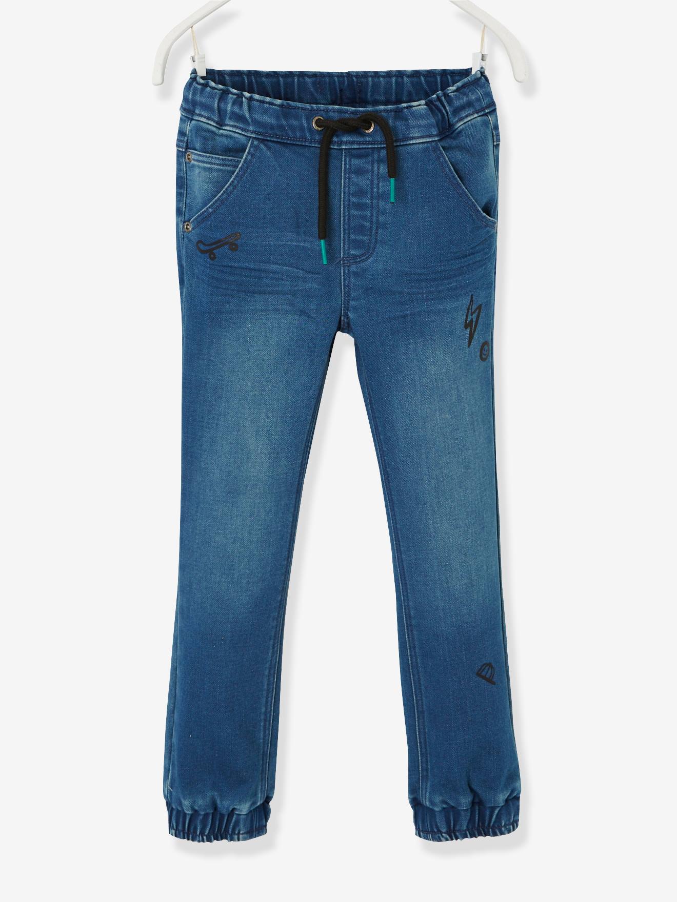 Pantalon garçon en molleton effet denim détails graffitis stone