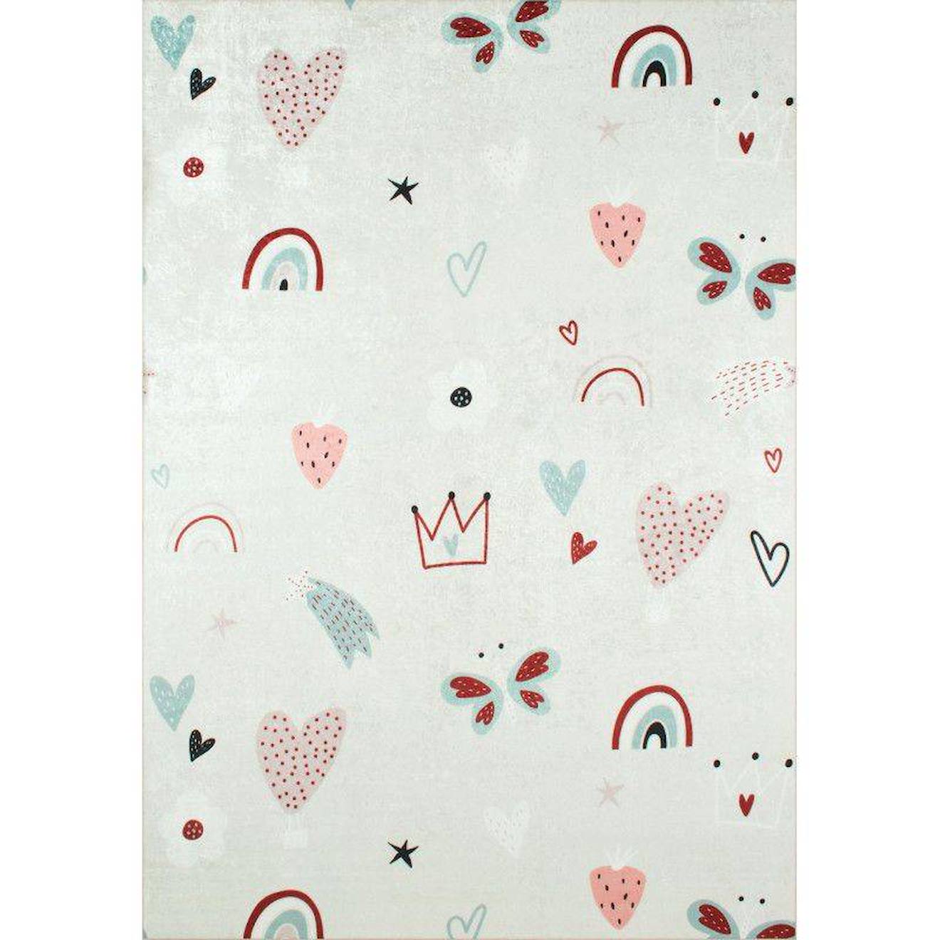 Tapis Enfant Coeur Et Arc En Ciel En Polyester Rose