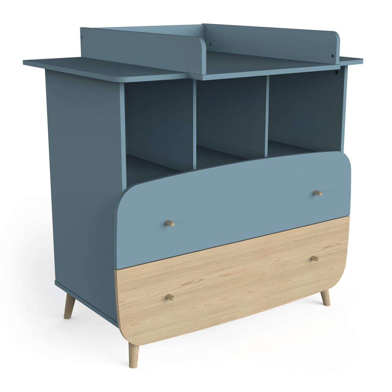 Commode 2 Tiroirs Et 3 Niches Bleu Orage / Bois