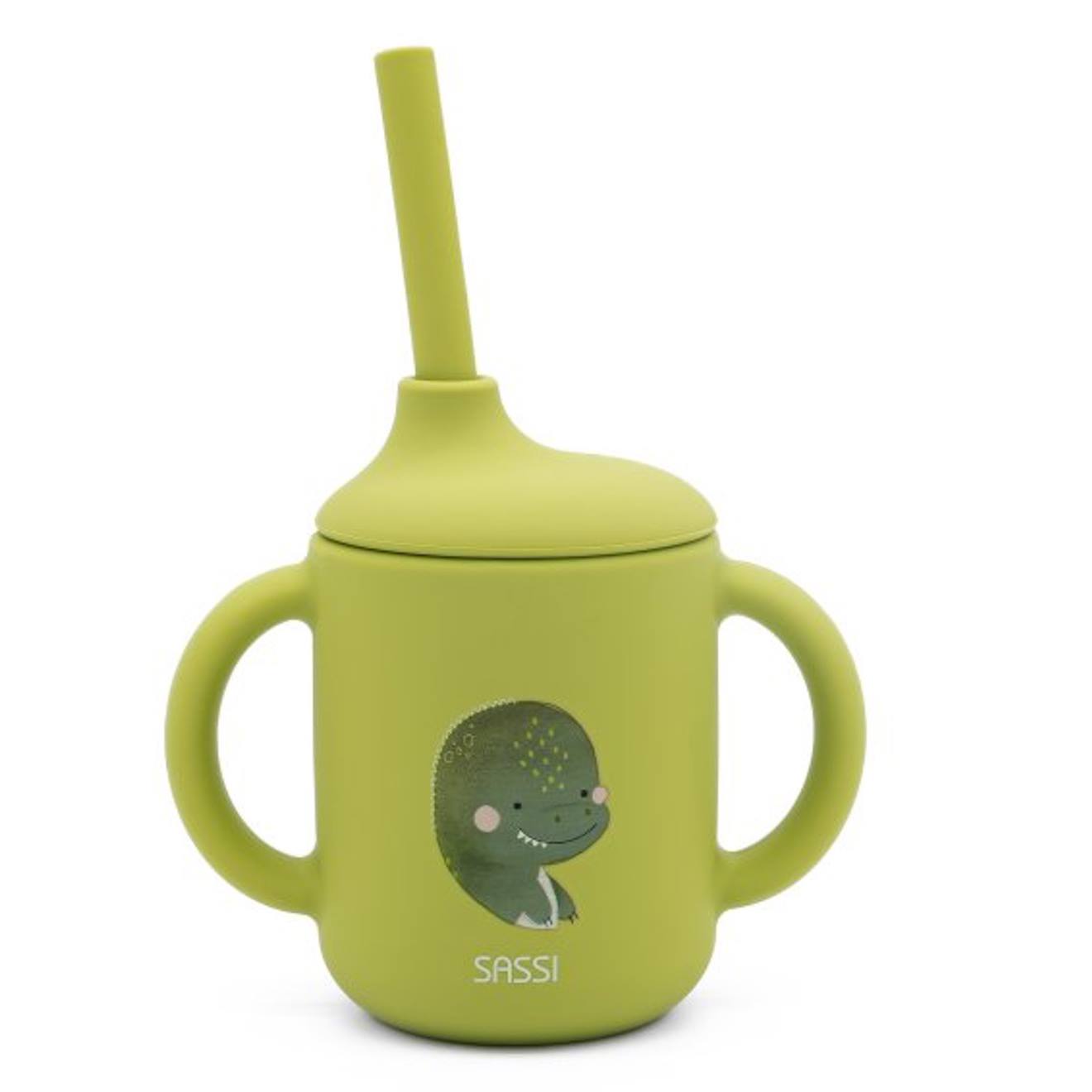 Gobelet En Silicone Avec Poignées Et Paille Animaux Vert