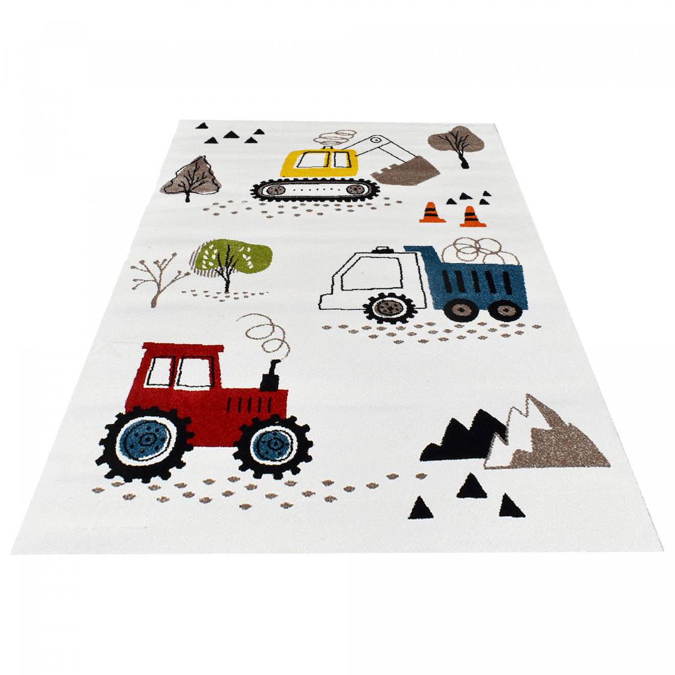 Tapis Enfant Trucks Certifié Oeko-tex Ecru