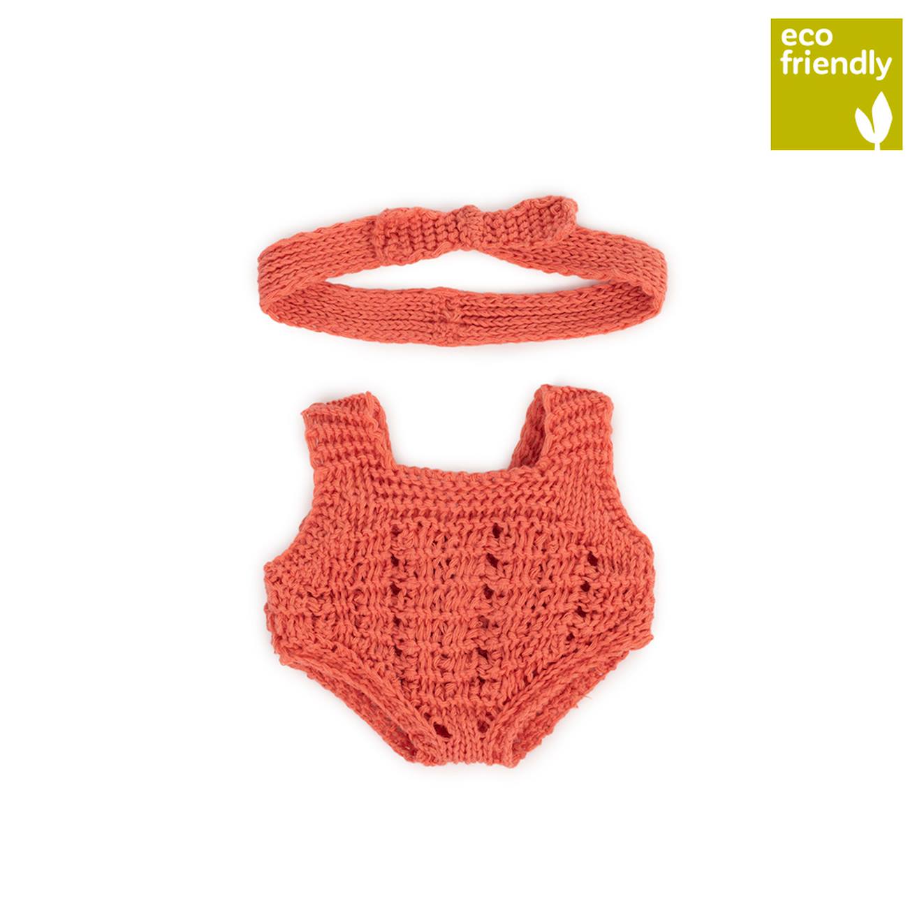 Ensemble Tricoté 21cm - Grenouillère Et Bandeau Rouge