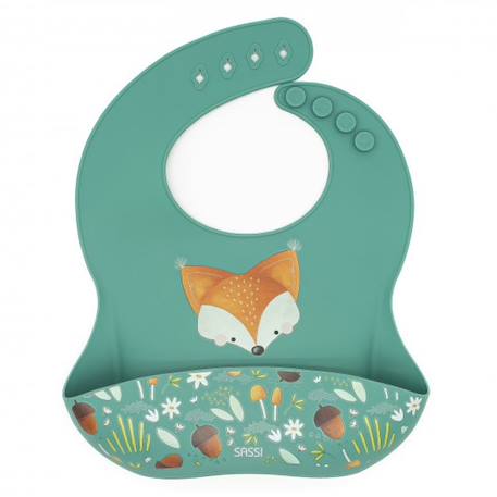 Sassi - Bavoir Récupérateur En Silicone Animaux Vert Paon