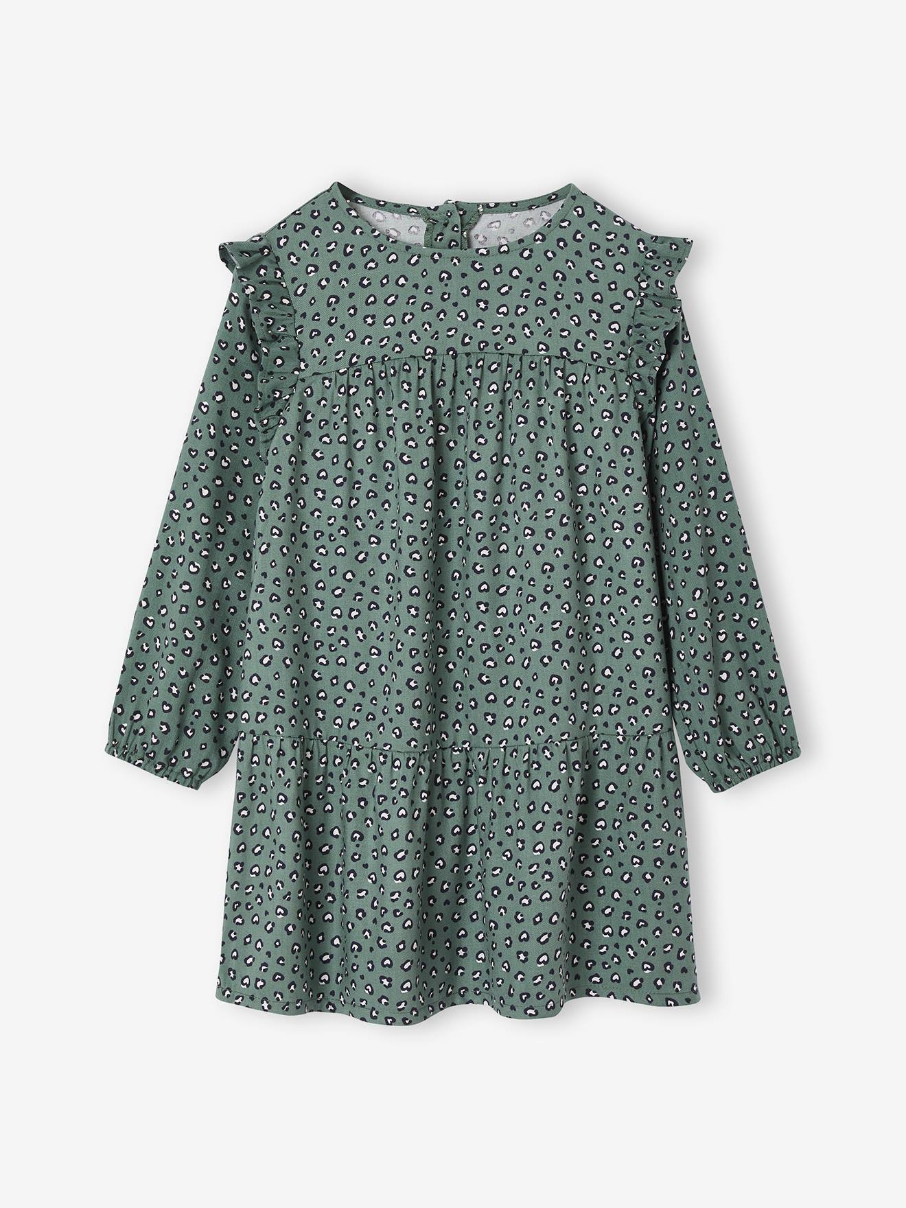 Robe imprimée à volants fille vert sauge