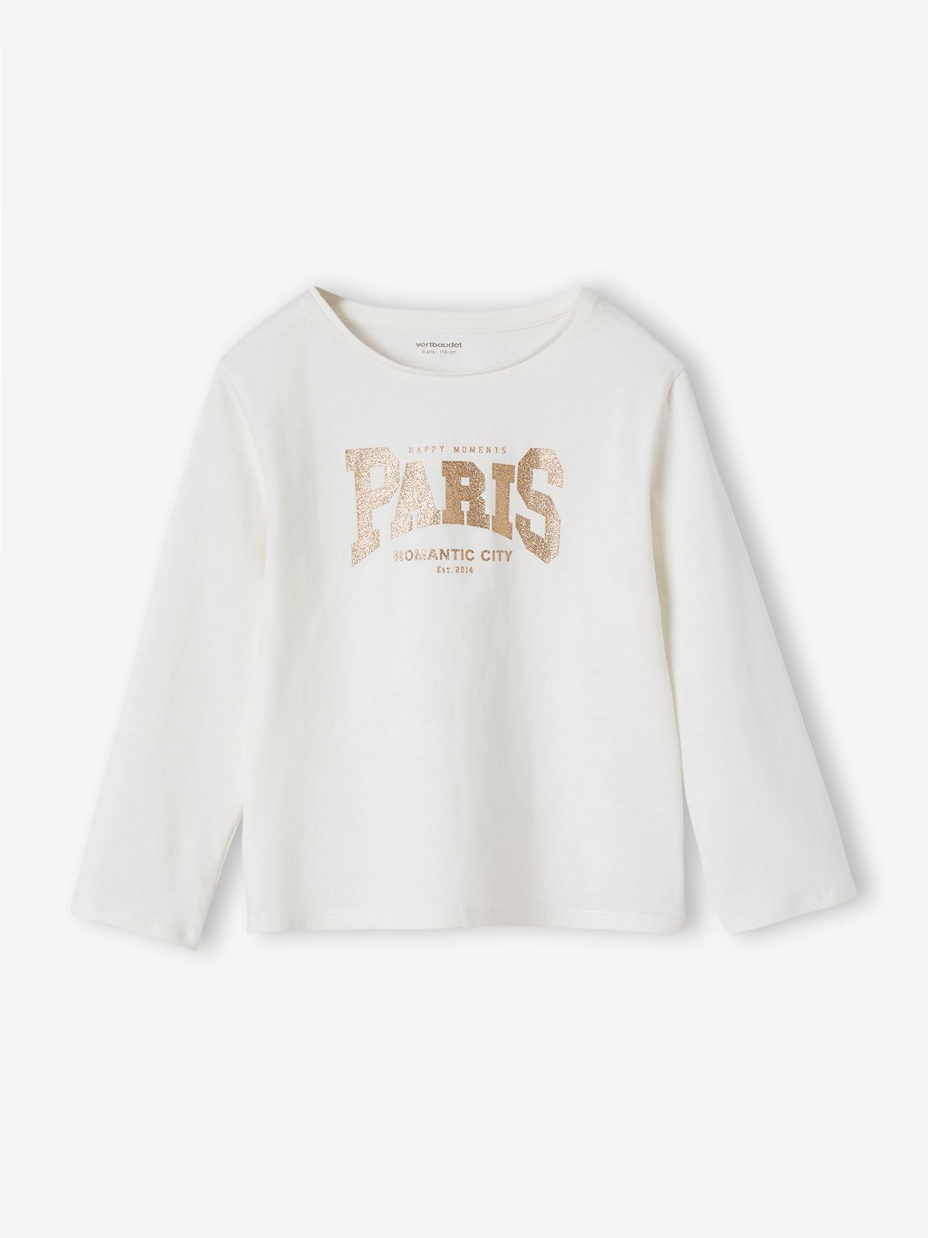 T-shirt fille imprimé manches longues écru