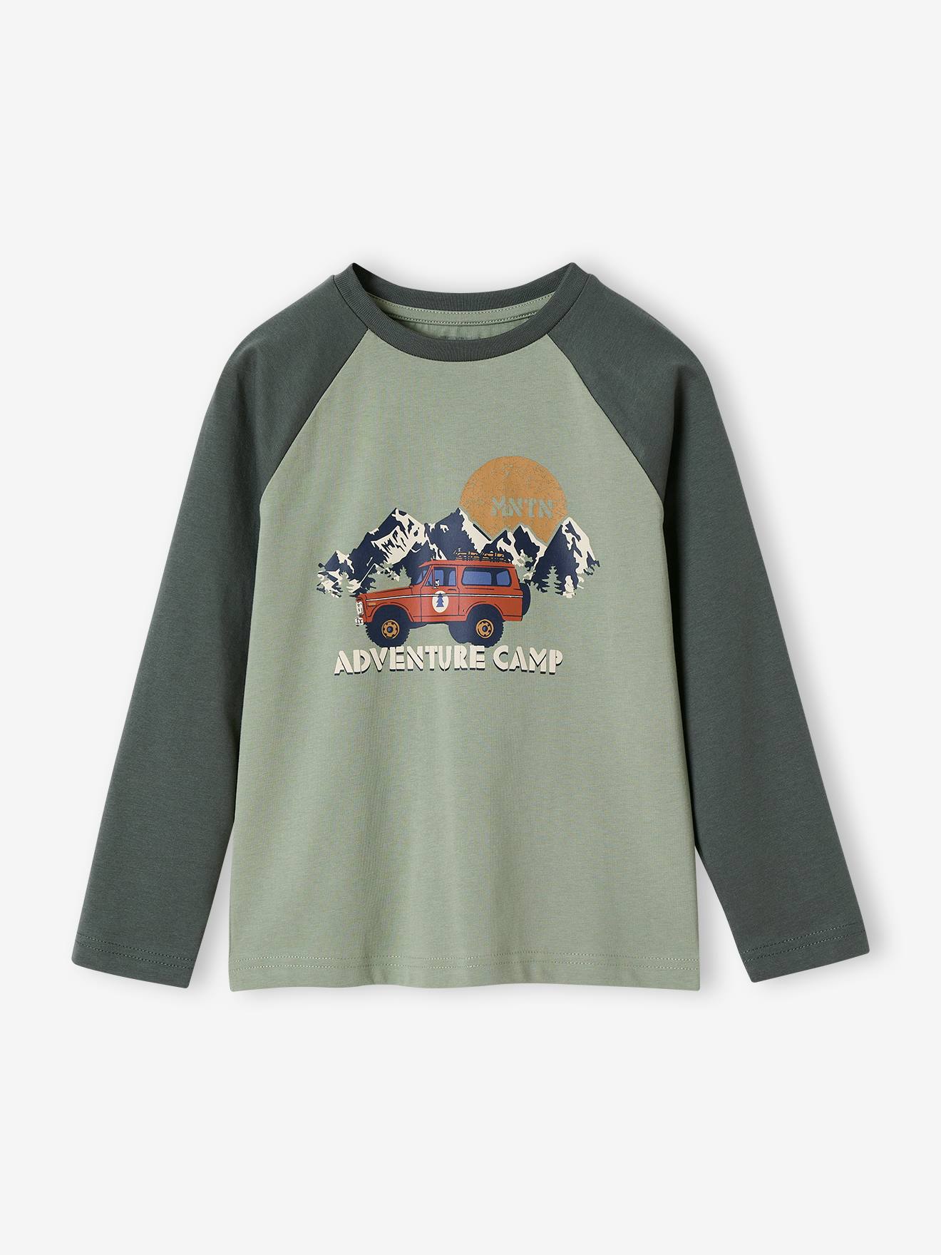 T-shirt motif graphique garçon manches raglan kaki