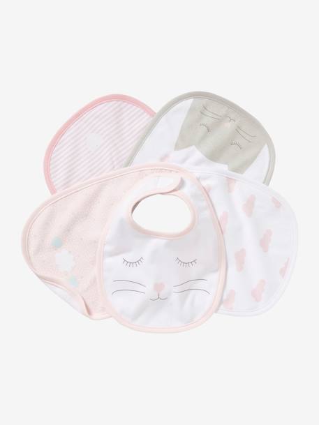 Lot De 5 Bavoirs Naissance Oeko Tex Lot Chat Rose Vertbaudet