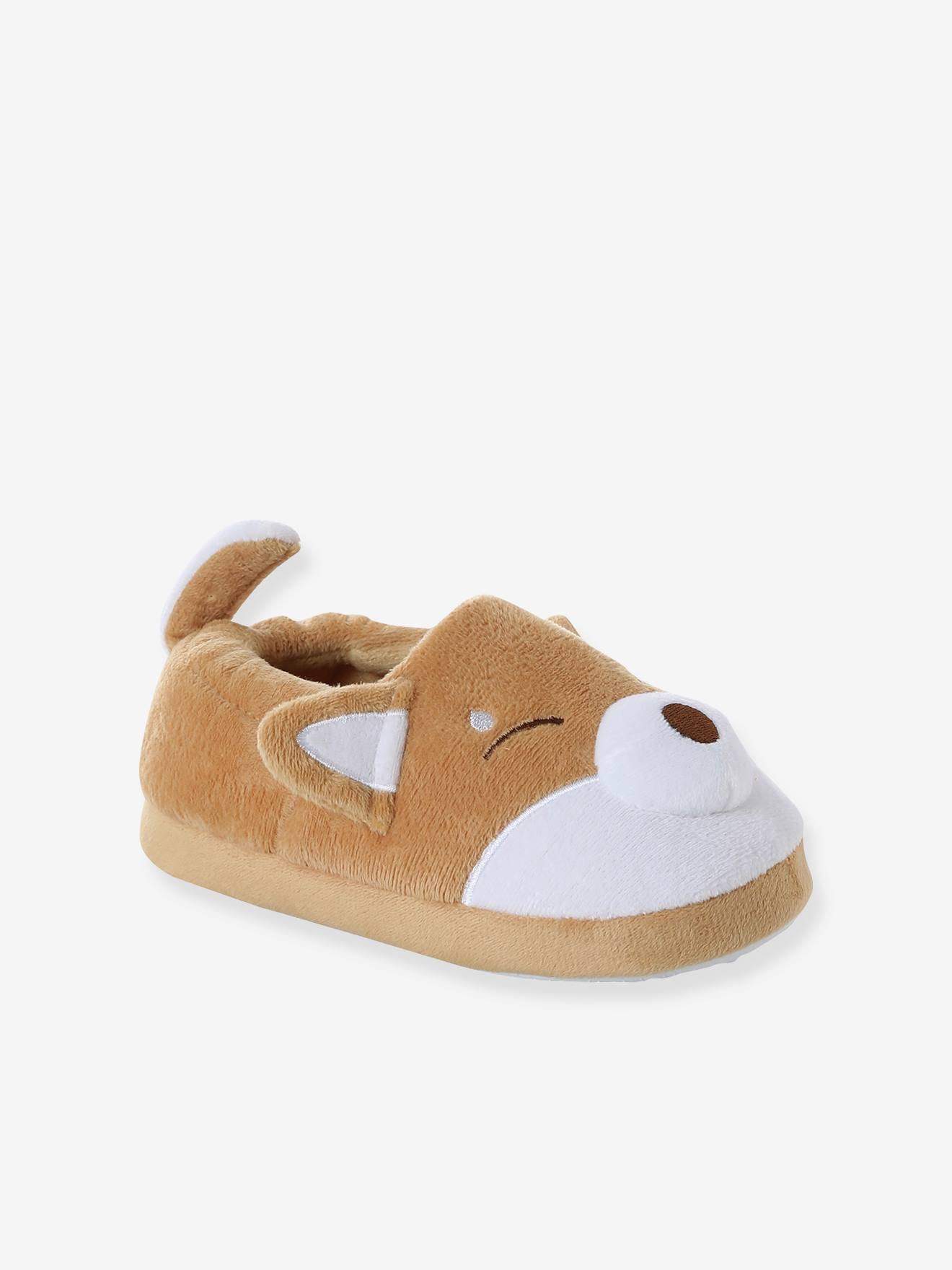 Chaussons aspect peluche shiba enfant beige Chaussons aspect peluche shiba enfant beige
