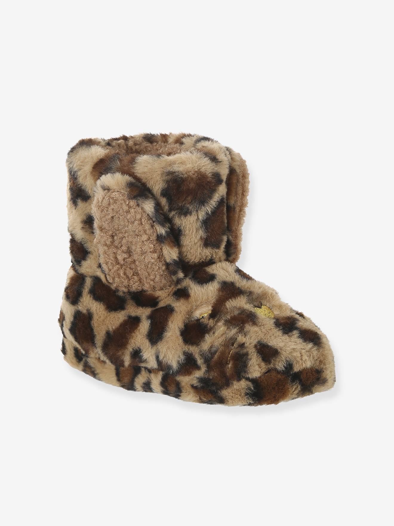 Chaussons montants fausse fourrure enfant beige imprimé