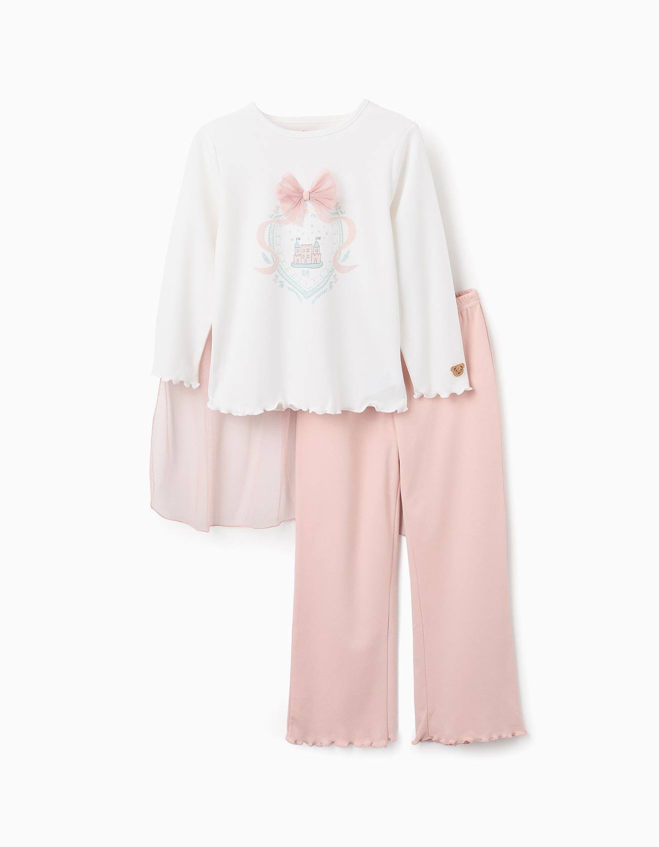 Pyjama T-shirt À Manches Longues Avec Cape + Pantalon Blanc