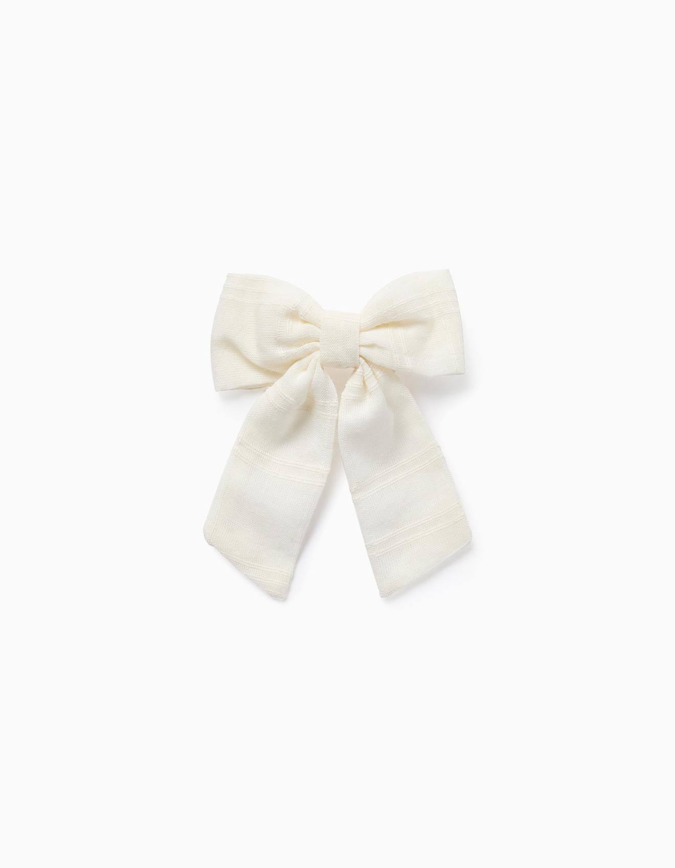 Barrette À Cheveux Avec Nœud En Tissu Dobby Beige Clair