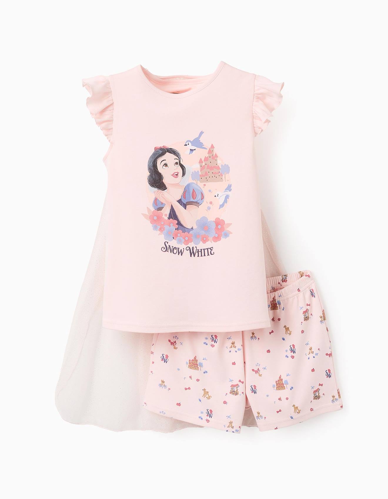 Pyjama T-shirt + Short + Cape Princesses Rose Clair