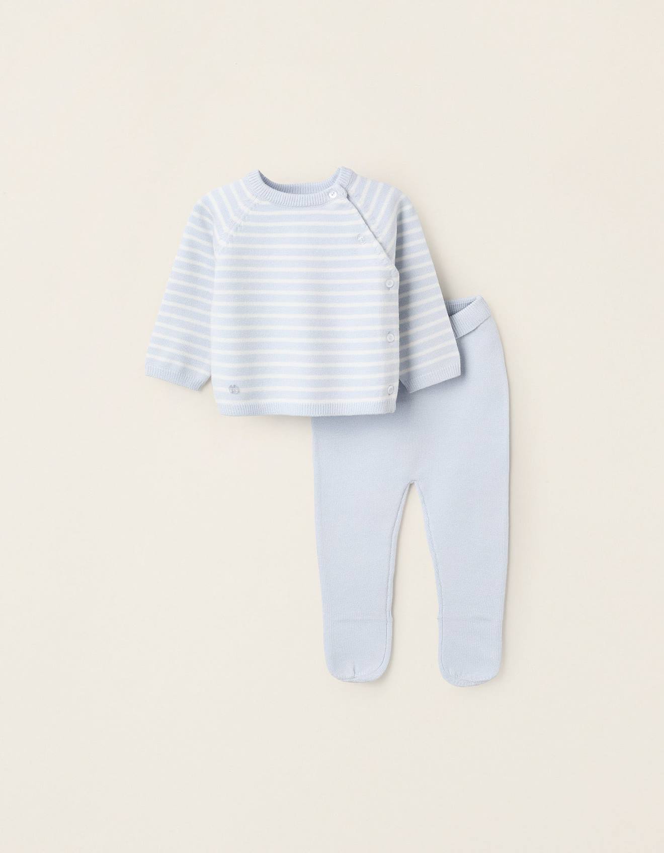 Ensemble En Maille À Rayures Bleu Clair