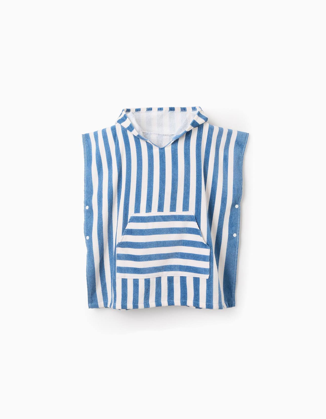 Poncho De Plage Avec Capuche À Rayures Bleu