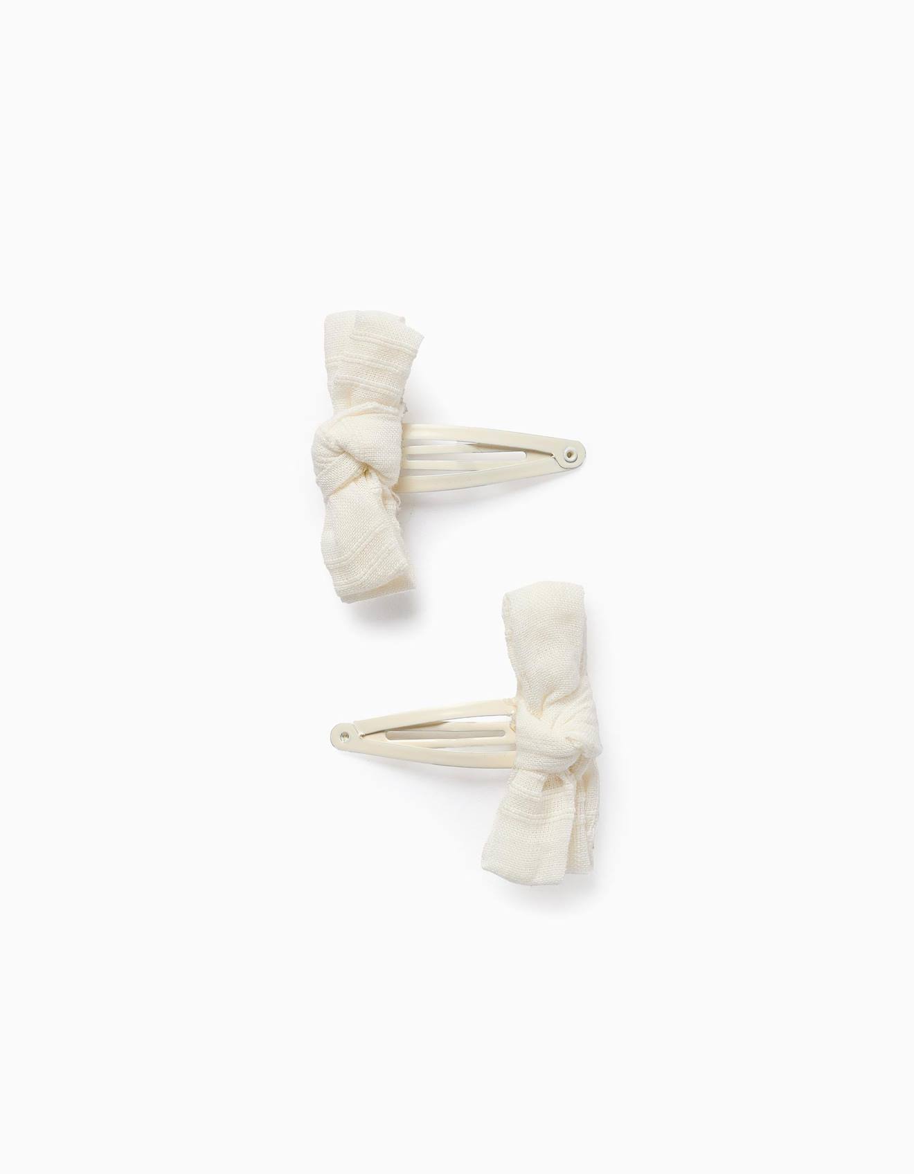 Pack 2 Pinces À Cheveux Avec Noeud En Tissu Dobby Beige Clair