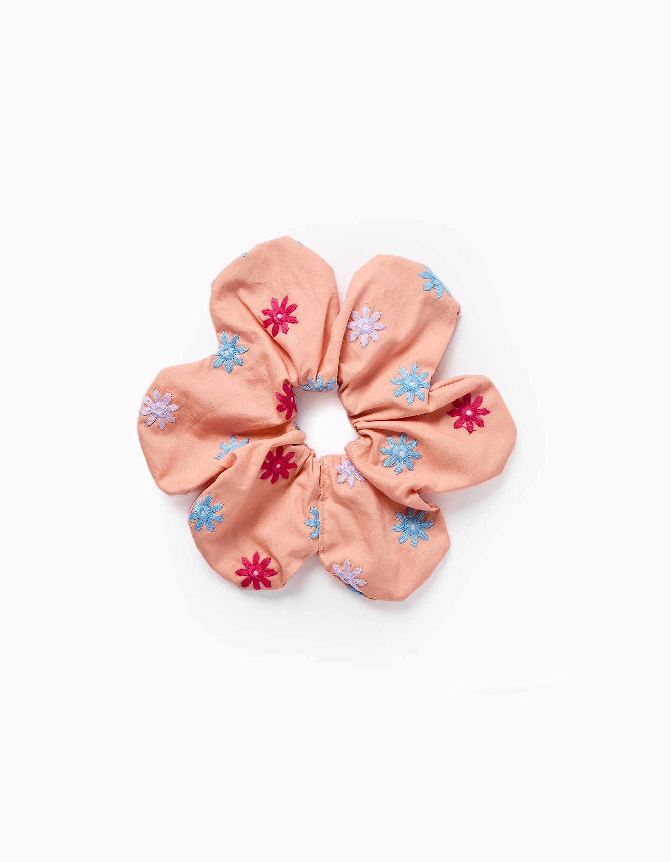 Chouchou Avec Broderies De Fleurs Orange